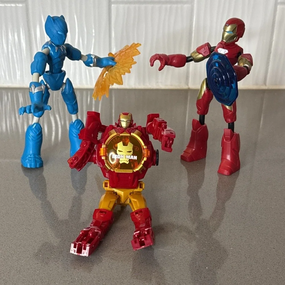 Lot 3 Hasbro Bend Flex Marvel Avengers Iron Man Black Panther Ice Action Figure